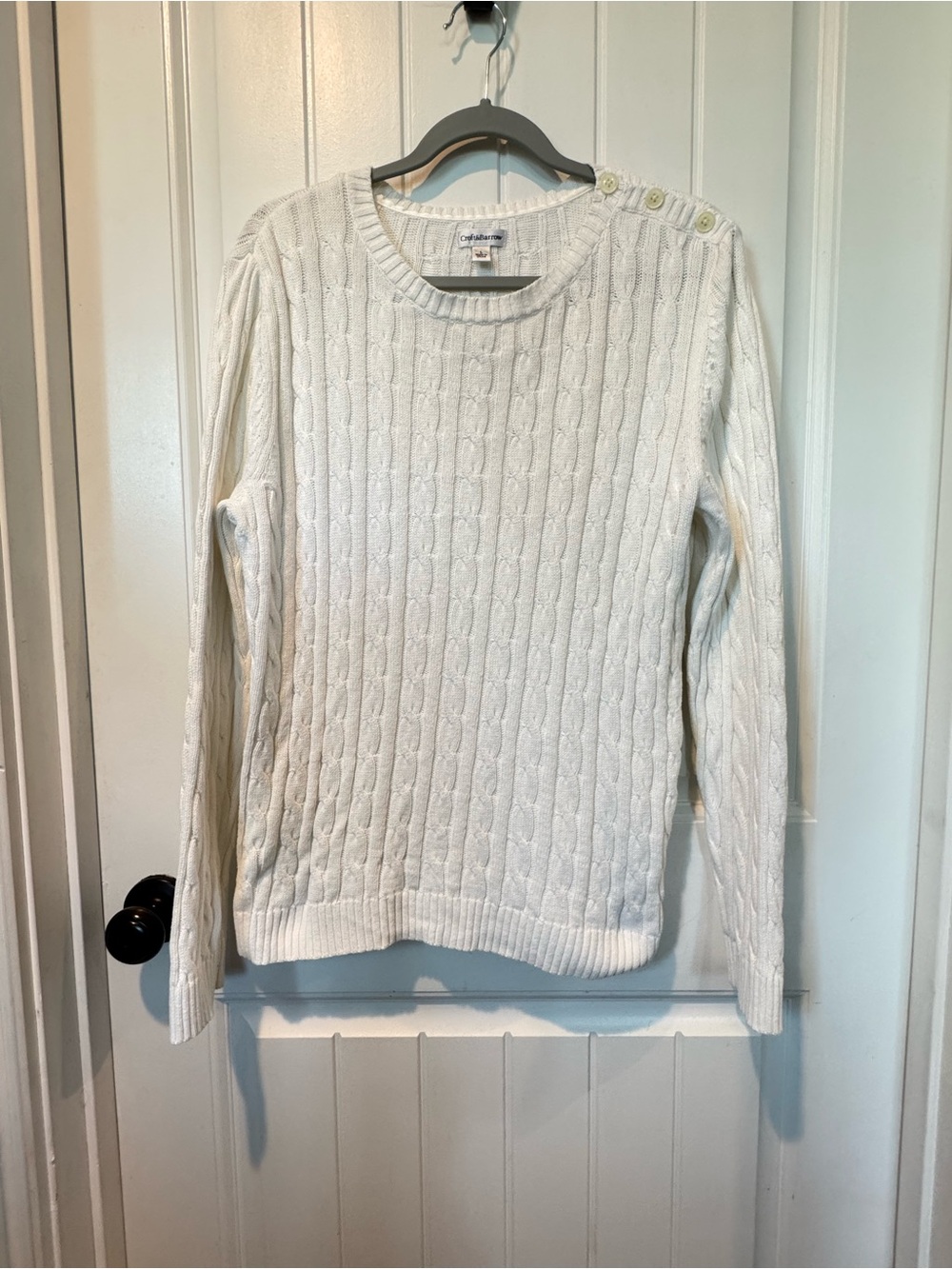 croft & barrow Cream Cable Knit Crewneck Sweater with Shoulder Buttons